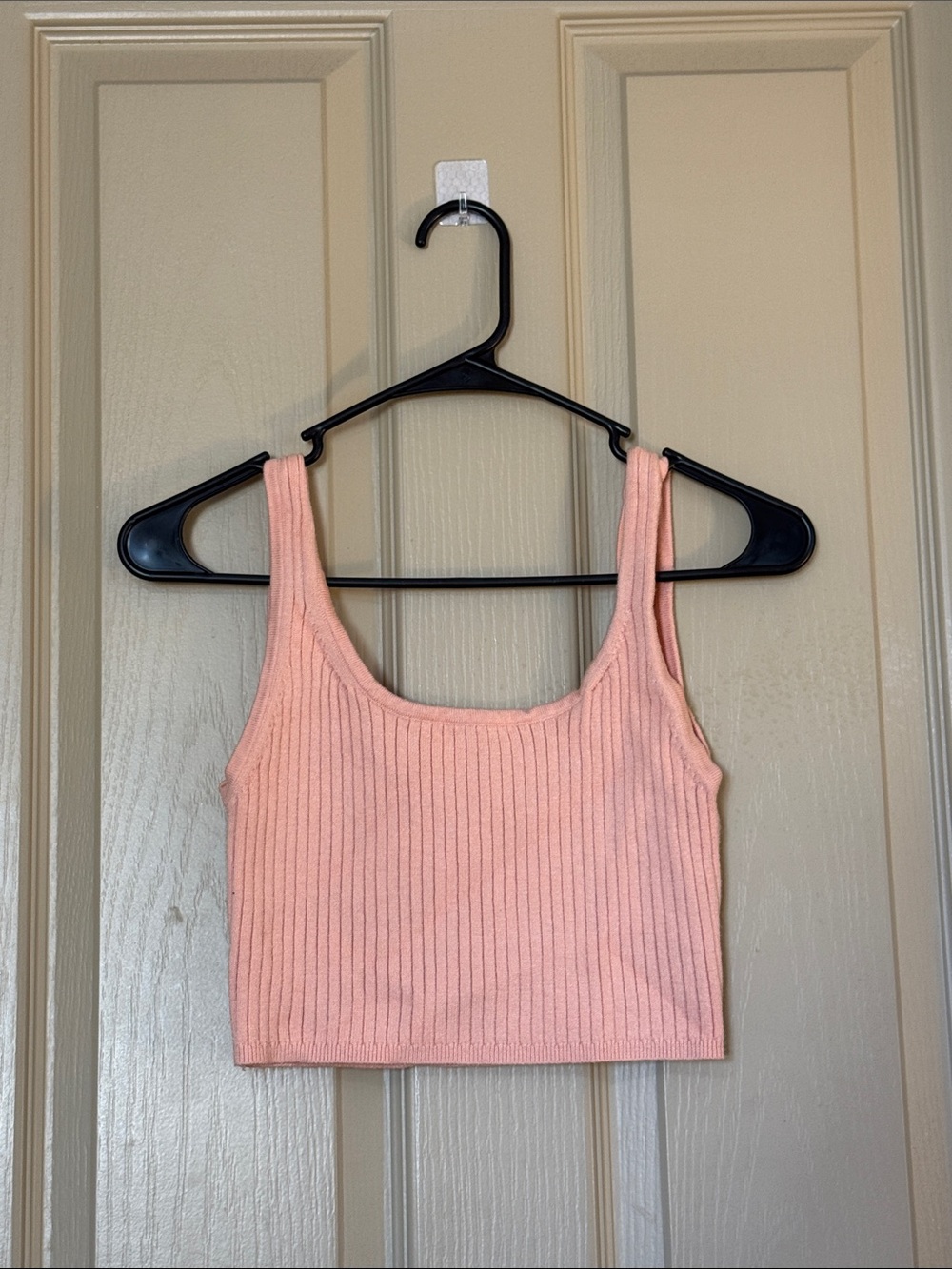 Ribbed Square Neck Crop Tank Top - Peachy Pink